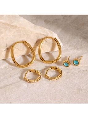 3 Pairs | 18K Gold Plated Earrings Set